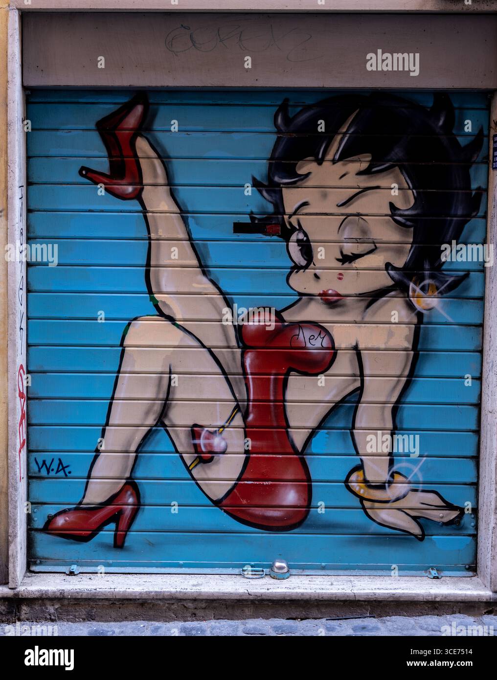 Rom: Graffiti, Betty-Boop-Porträt Stockfoto