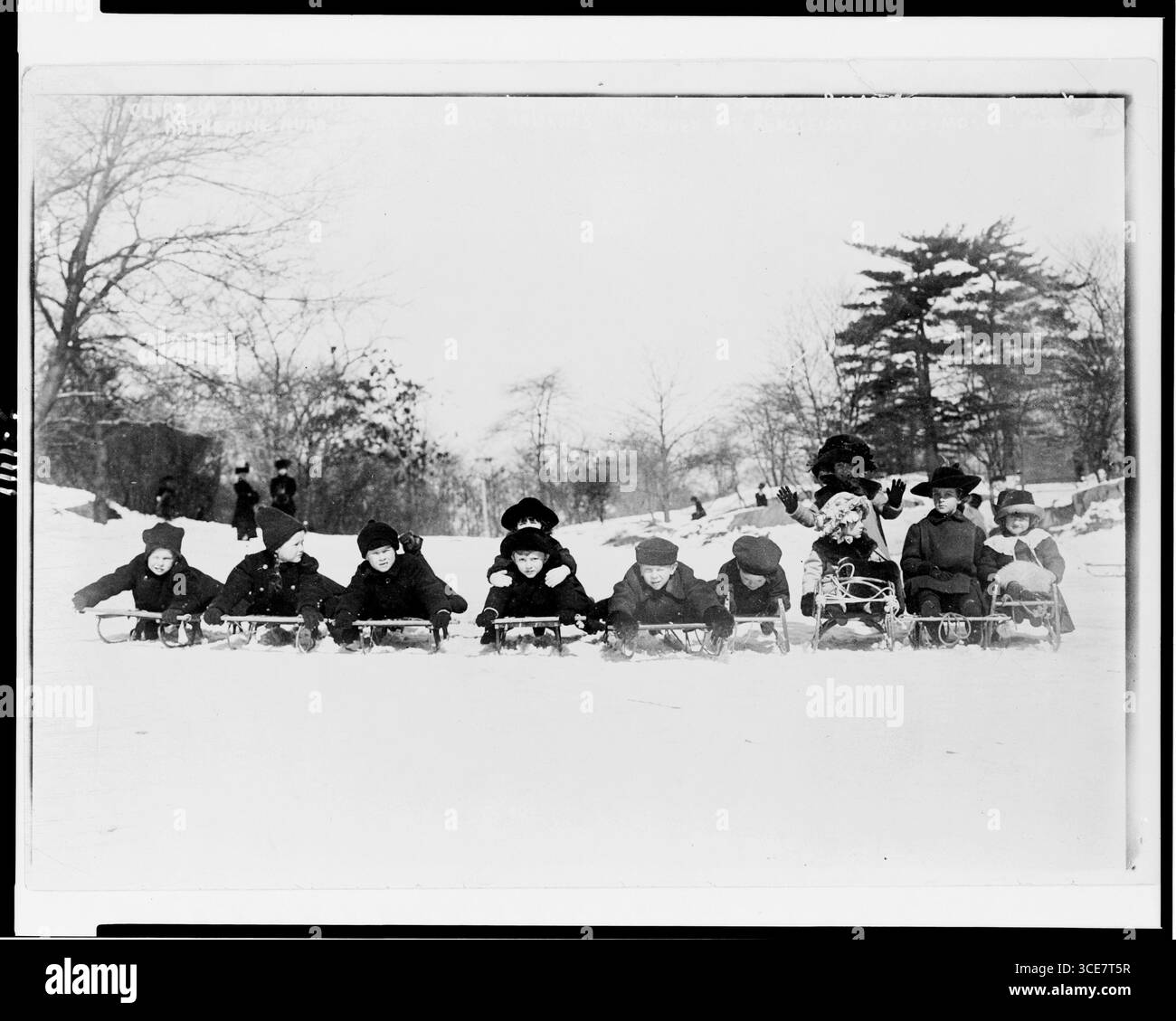 Central Park New York City New York 27 1920, Kinder, Schlitten, Kinder Stockfoto