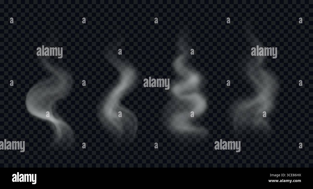 Realistischer welliger Rauch, Dampf aus Speisen und Getränken. Stock Vektor