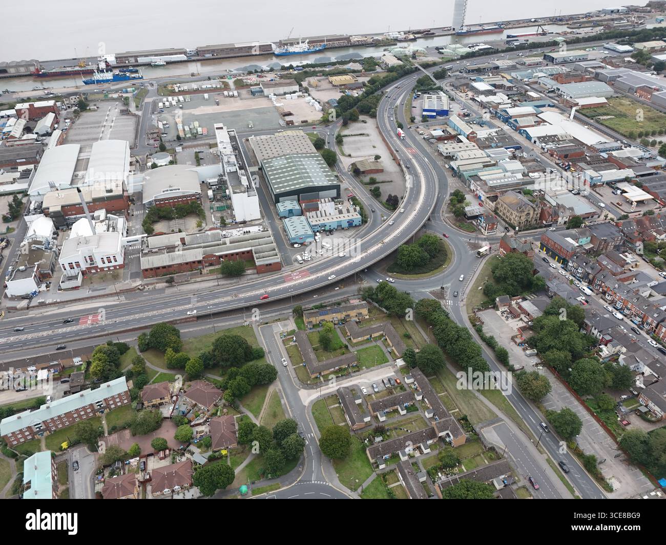 Aus der Vogelperspektive der A63 Castle Street, Verbesserungen an zweispurigen Straßen, Kingston upon Hull Stockfoto