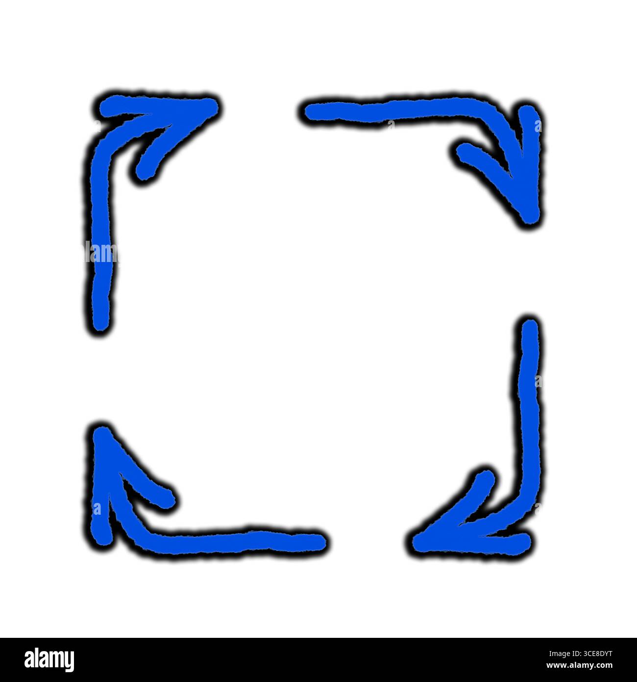 Skizze von vier blauen Linien und Symbol in handgezeichnetem Stil. Vektorillustration, flache Ausführung. Doodle-Illustration auf einem isolierten Hintergrund. Stockfoto