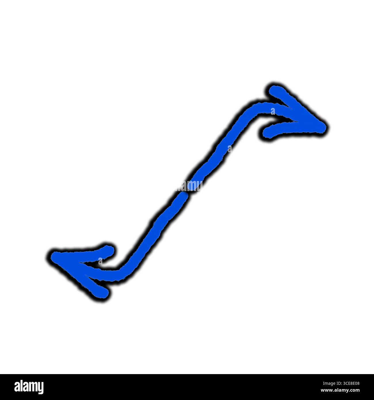 Zwei blaue Pfeile in entgegengesetzter Richtung. Linienskizze und Pfeilsymbol in handgezeichneter Form. Vektorillustration, flache Ausführung. Doodle-Illustration auf einem Stockfoto