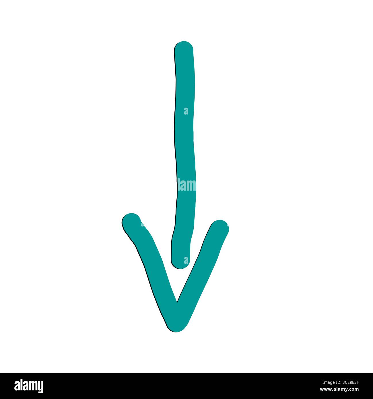 Hellblaue Pfeilskizze. Linie und Symbol im handgezeichneten Stil. Vektorillustration, flache Ausführung. Doodle-Illustration auf einem isolierten Hintergrund. Stockfoto