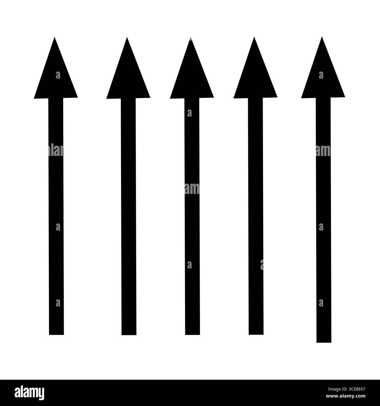 Satz handgezeichneter schwarzer Pfeile mit einfachen Linien nach oben. Symbolgruppe für linearen Pfeil. Vektorillustration, flache Ausführung. Abbildung auf einem isolierten Stockfoto