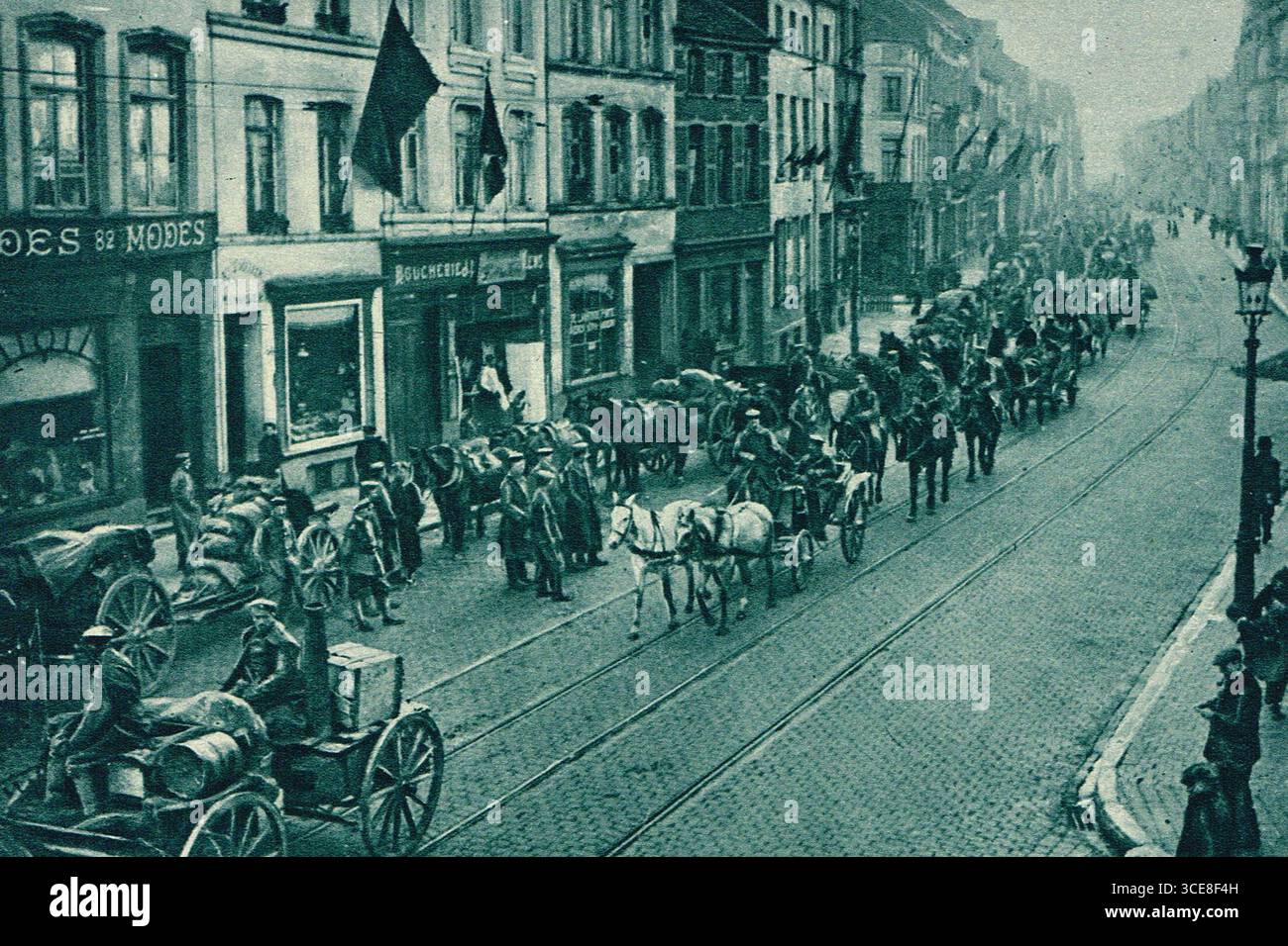 Die deutsche Armee zog sich 1918 durch Brüssel zurück Stockfoto