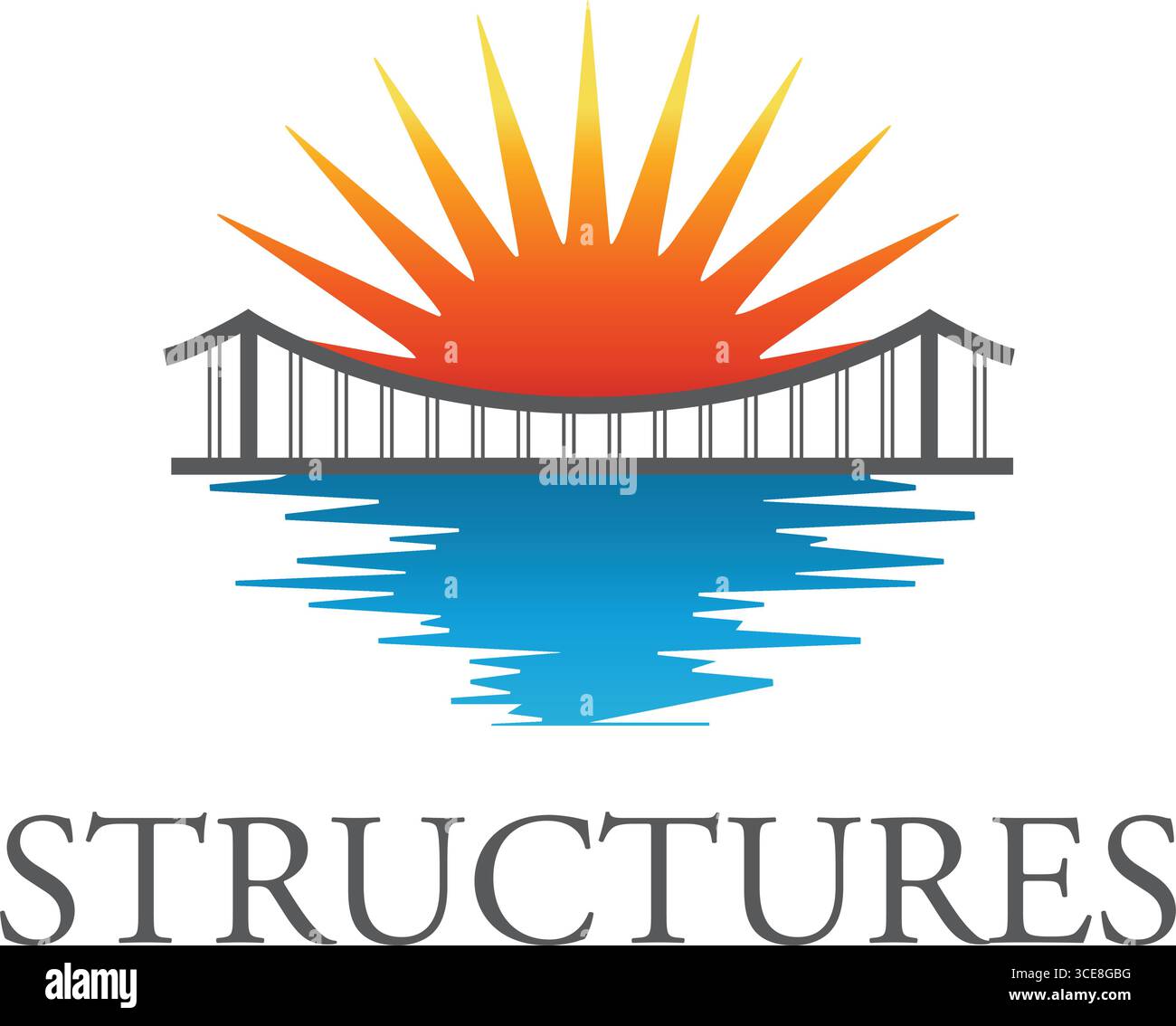 Brücke mit Wasser und Sonne Stock Vektor