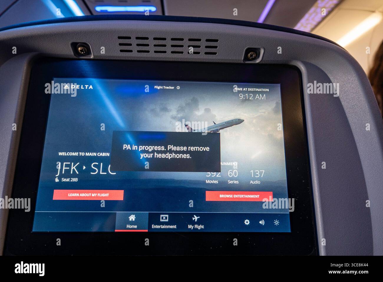 Passagierkabine auf einem Delta Airline Flug, USA, 2025 Stockfoto