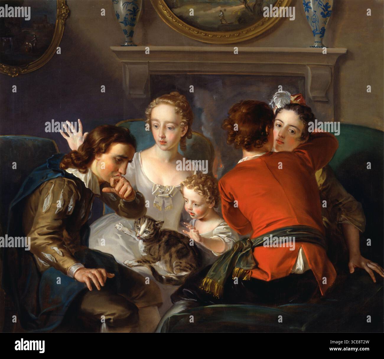 Gemälde des Tastsinns des deutschen Künstlers Philippe Mercier 1744 - 1747 Öl auf Leinwand Kunstwerk Meisterwerk französischer Rokoko-Stil Stockfoto