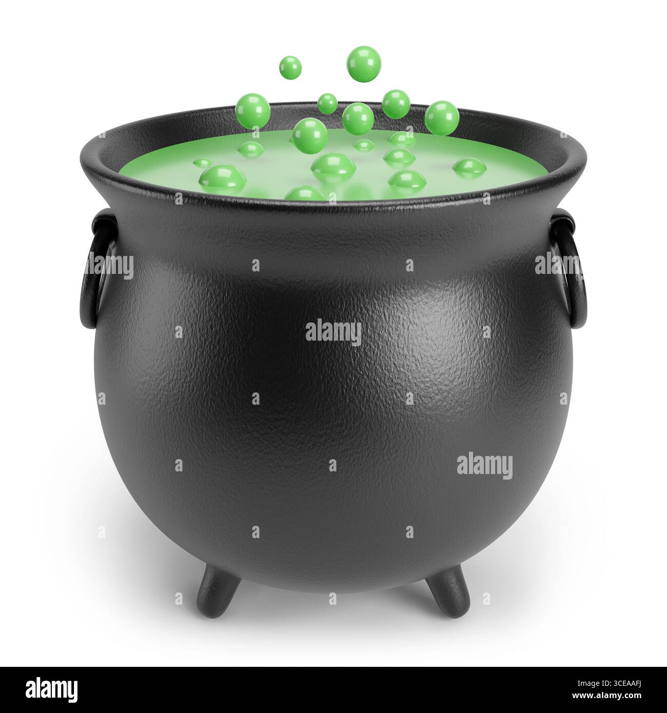 Kessel im Cartoon-Stil isoliert auf weißem Hintergrund. Halloween-Konzept. 3D-Abbildung. Stockfoto