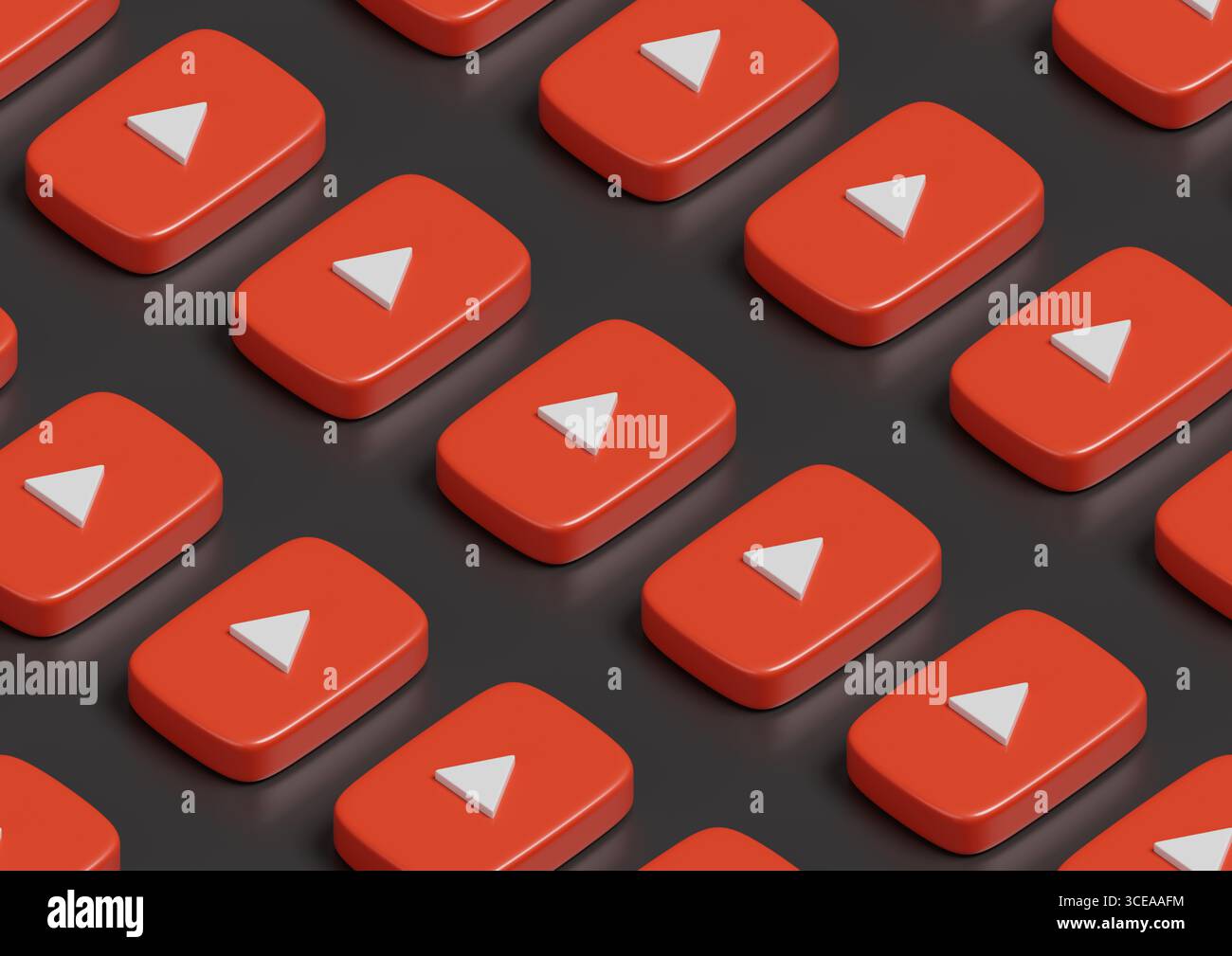 Buenos Aires, Argentinien; 11. August 2025: Isometrisches nahtloses Muster des Youtube-Logos. 3D-Abbildung. Stockfoto