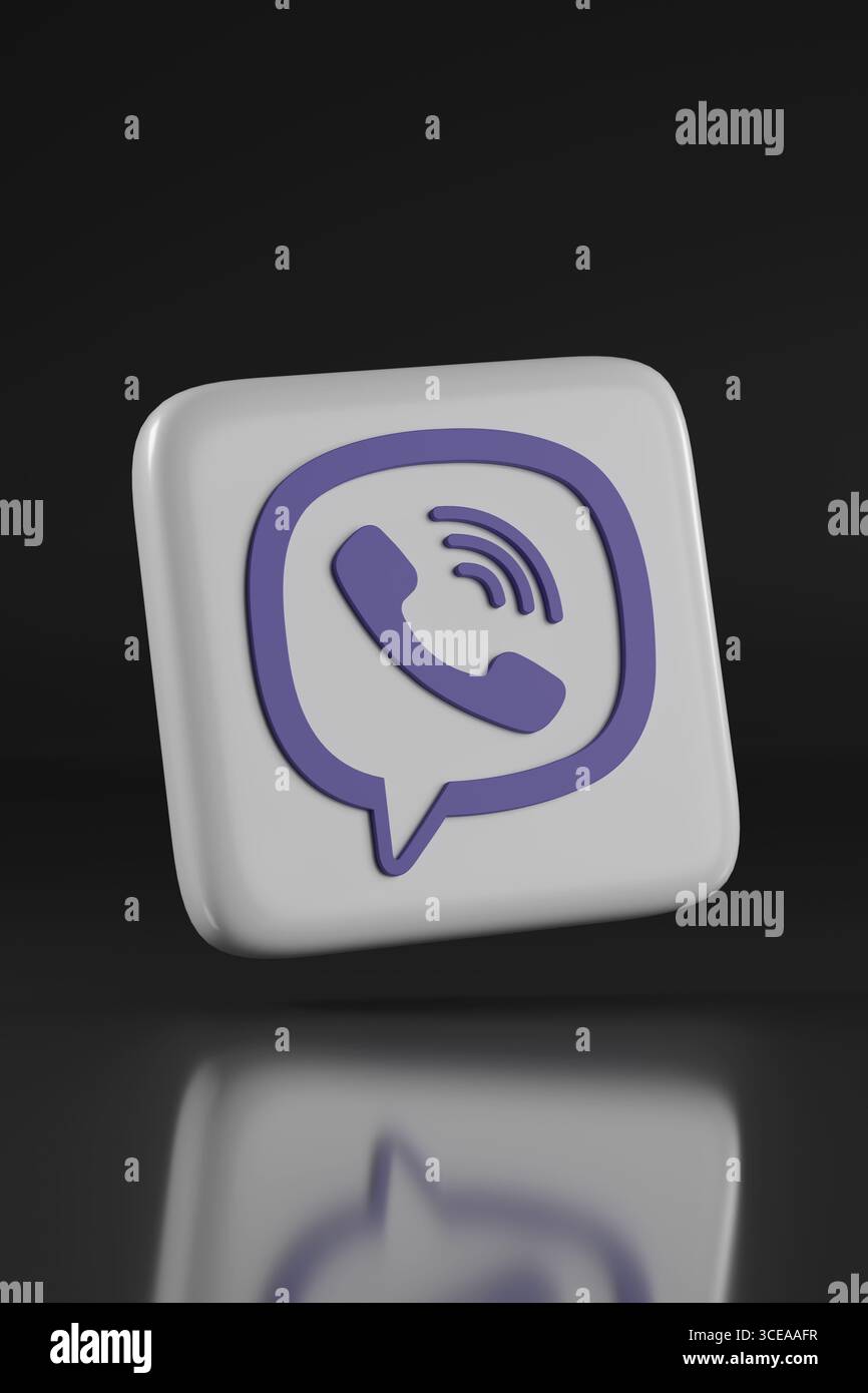 Buenos Aires, Argentinien; 11. August 2025: Viber-Logo auf dunklem Hintergrund. 3D-Abbildung. Stockfoto