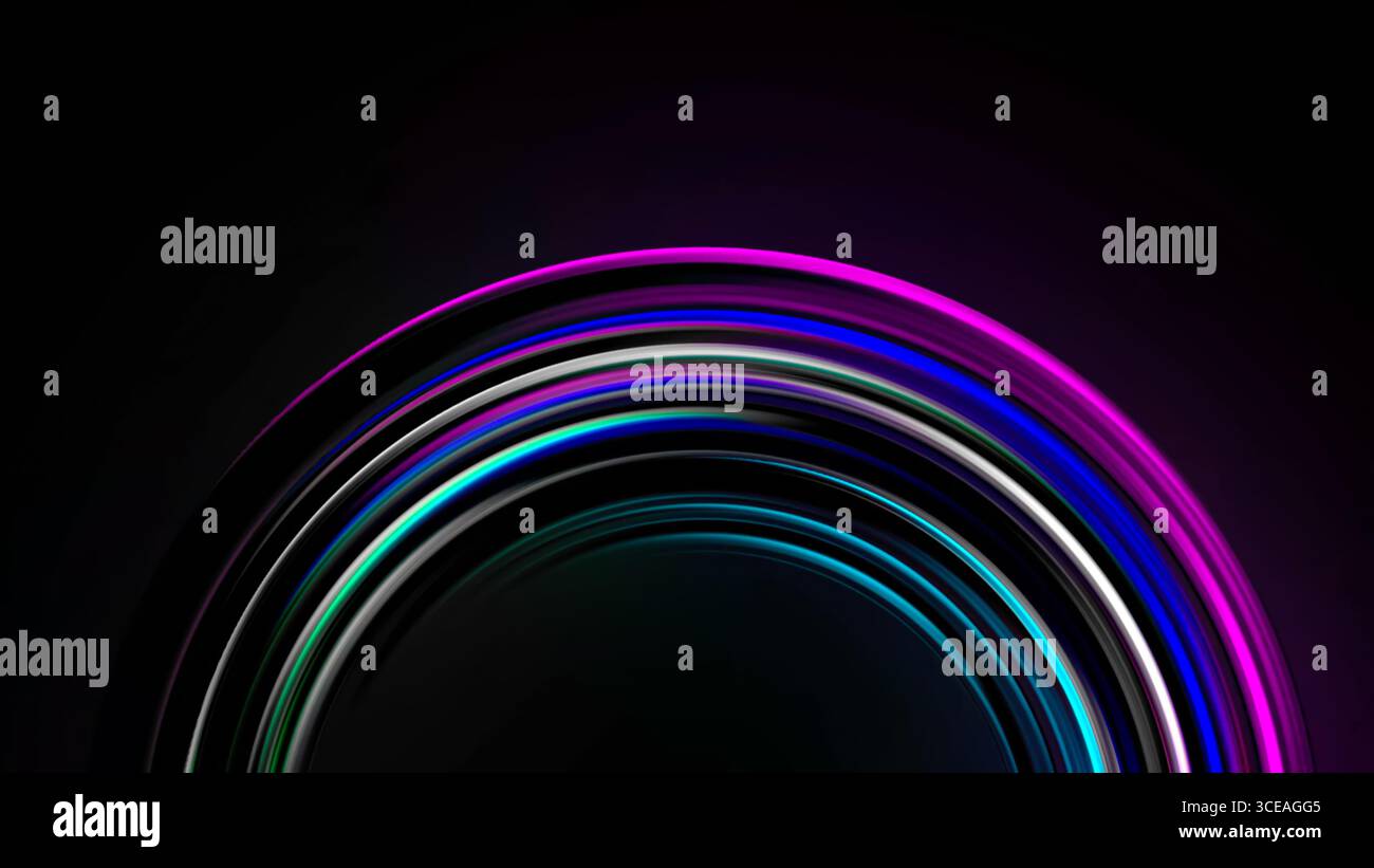 Beleuchtete abstrakte Form mit futuristischem Effekt. Futuristischer Neon-Regenbogen Stockfoto