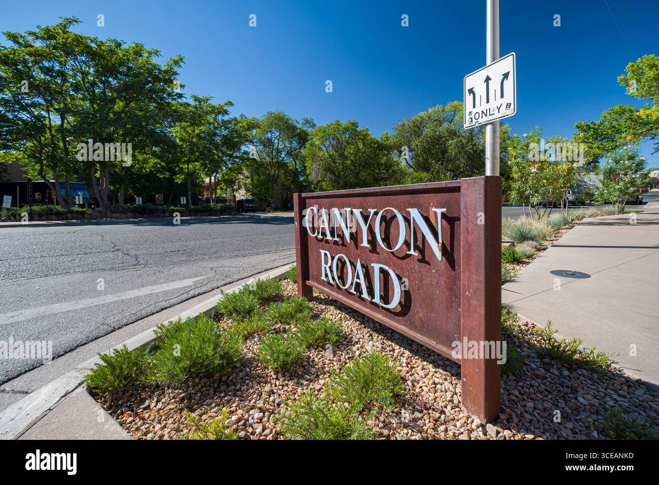 Metall Zeichen für Canyon Road, Santa Fe, Santa Fe County, New Mexico, USA Stockfoto