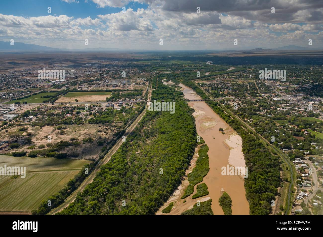 Luftaufnahme des Rio Grande und der South Valley, Albuquerque, Bernalillo County, New Mexico, USA Stockfoto