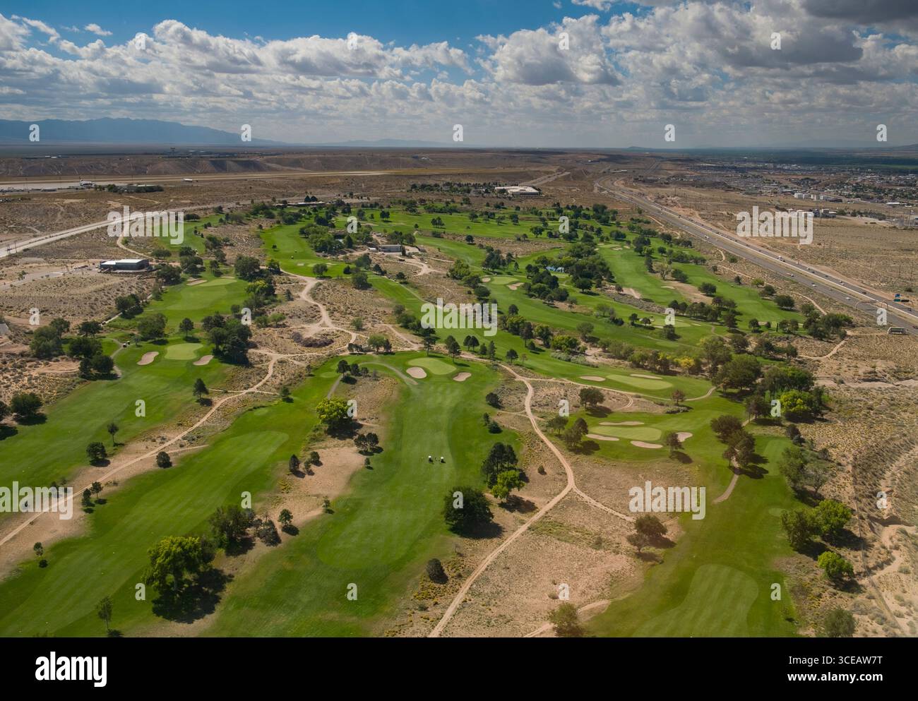 Luftaufnahme von der Universität von New Mexico Championship Golf Course, South Valley, Albuquerque, Bernalillo County, New Mexico, USA Stockfoto