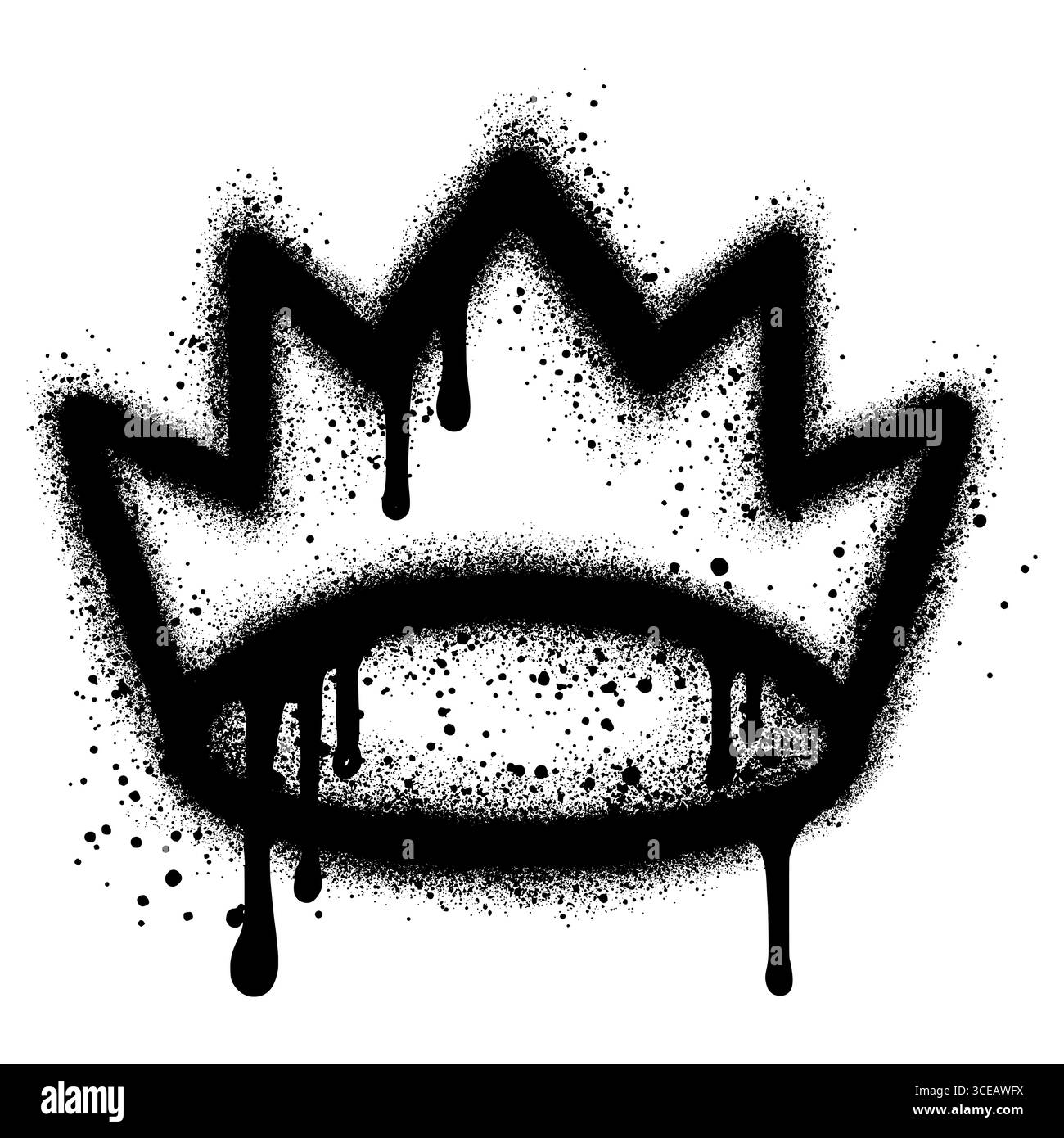 Gesprühte Krone mit Überspray in schwarz über weiß. Sprühkrone im Graffiti-Stil. Vektorabbildung. Stock Vektor