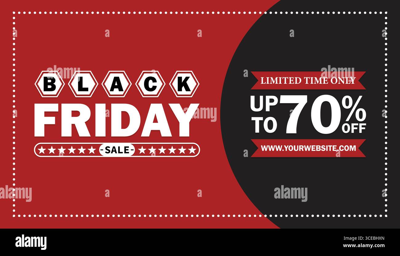 Black Friday-Angebot: Bis zu 70 % Rabatt auf zeitlich begrenzte Zeit. Designvorlage für Black Friday-Werbebanner Stock Vektor
