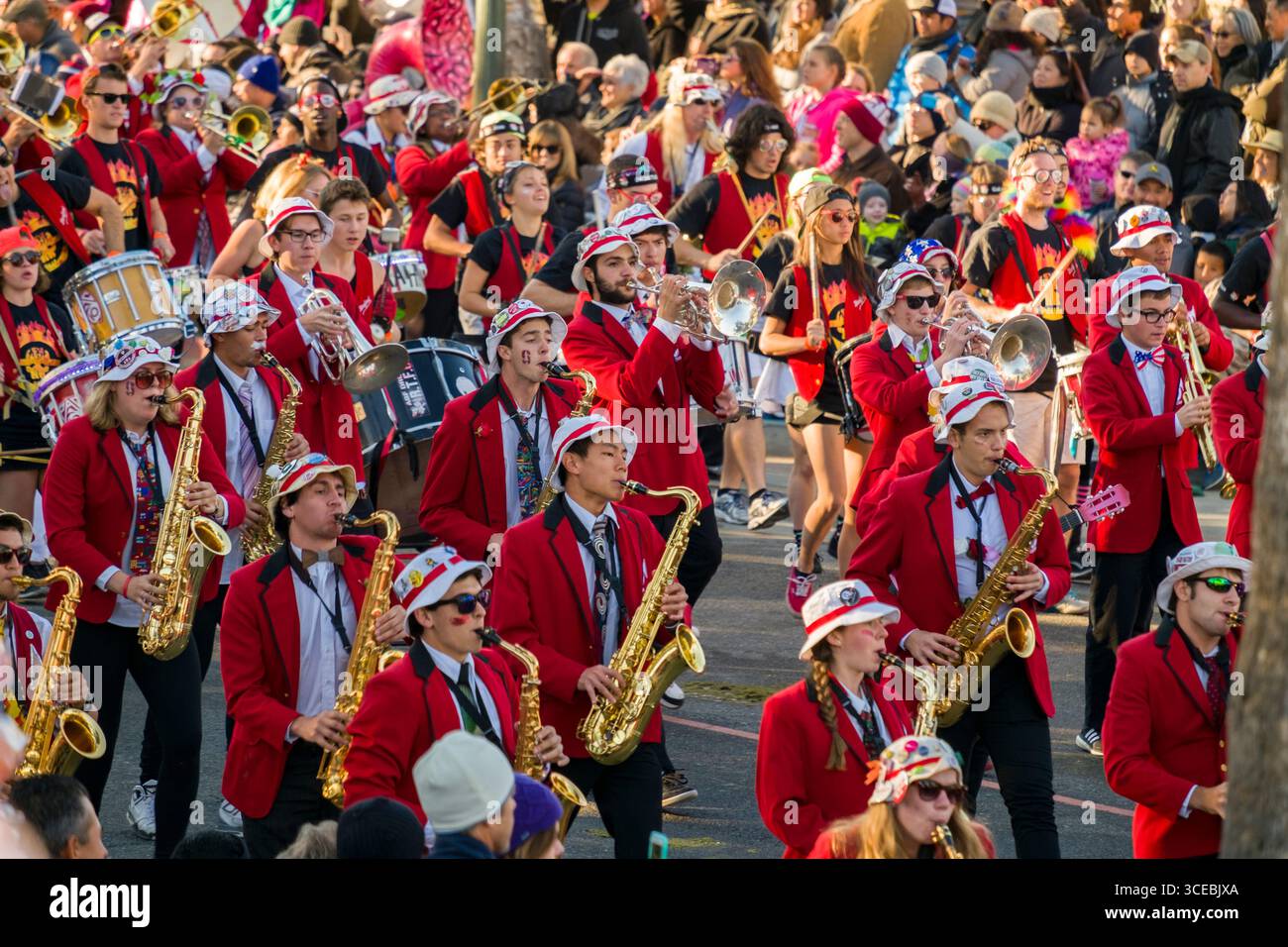 Stanford University Blaskapelle bei den Tournament of Roses 2016 Rose Parade, Pasadena, Los Angeles, Kalifornien, USA Stockfoto