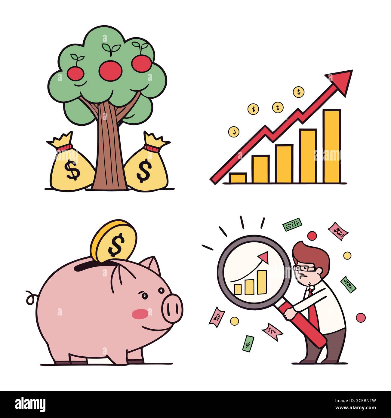 Bunte Vektordarstellung von Finanzwachstum, Einsparungen und Investitionskonzepten für Unternehmen Stock Vektor