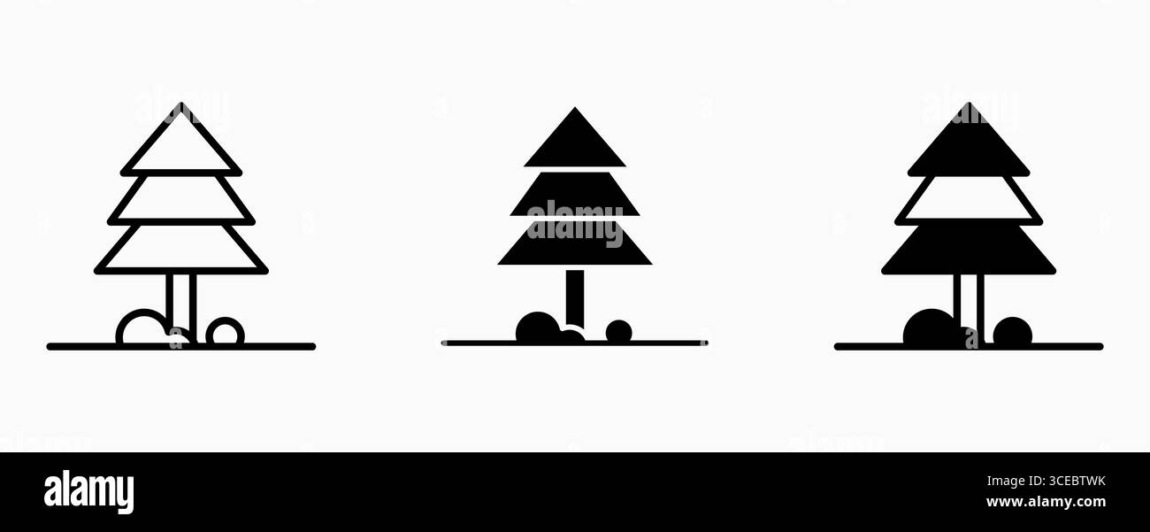 Icon Set verschneite Kiefer. Feierlichkeiten Wintersaison Weihnachten. Symbol mit dekorativem Ornament. Stock Vektor Icon Set verschneite Kiefer. Feierlichkeiten Wintersaison Weihnachten. Symbol mit dekorativem Ornament. Stock Vektor