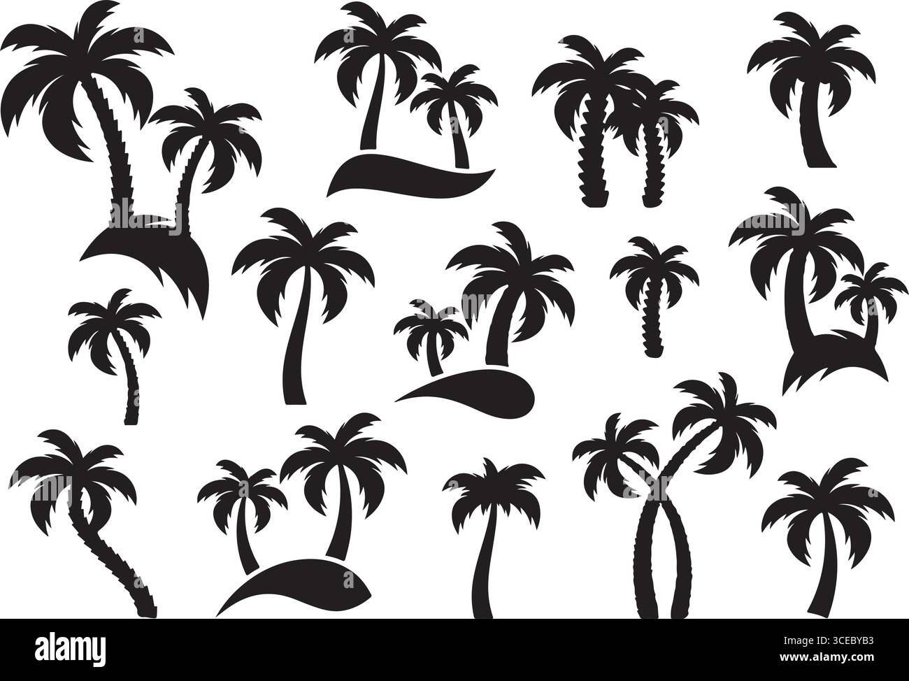 Palmensilhouettensymbole auf weißem Hintergrund - editierbarer Vektor Stock Vektor