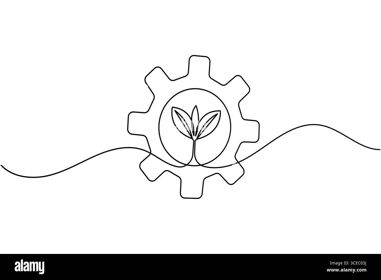 Zahnradsymbol durchgehend eine Linie mit einfacher Umrisse auf weißem Hintergrund Stock Vektor