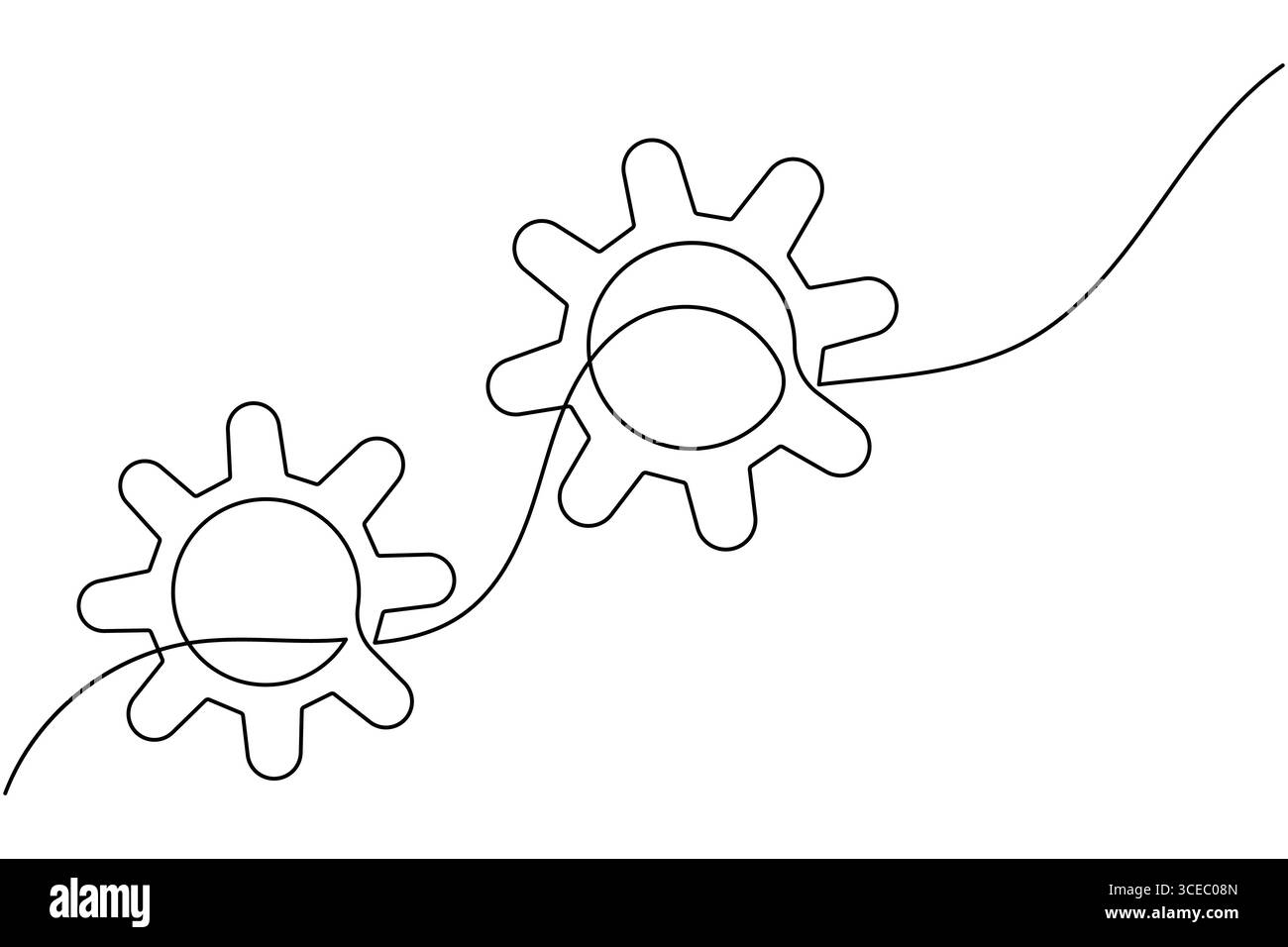 Zahnradsymbol durchgehend eine Linie mit einfacher Umrisse auf weißem Hintergrund Stock Vektor