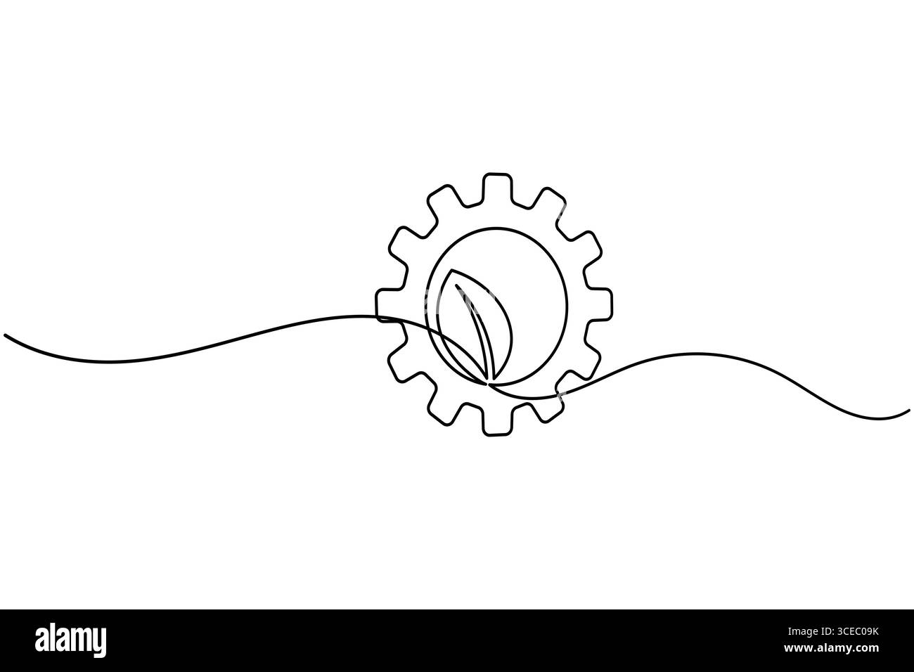 Zahnradsymbol durchgehend eine Linie mit einfacher Umrisse auf weißem Hintergrund Stock Vektor