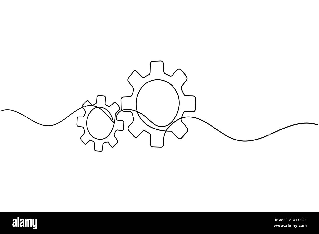 Zahnradsymbol durchgehend eine Linie mit einfacher Umrisse auf weißem Hintergrund Stock Vektor