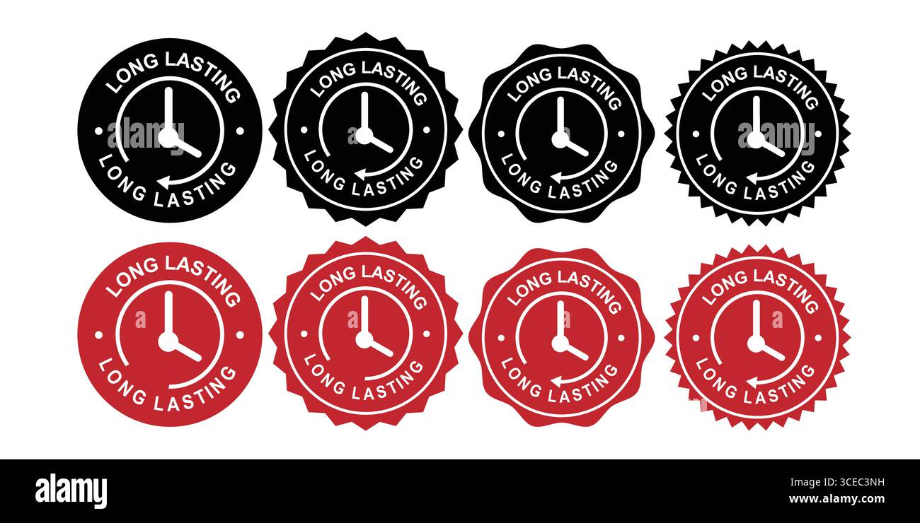 Langlebige Dichtungssymbole mit Uhrensymbol für Zuverlässigkeit Stock Vektor