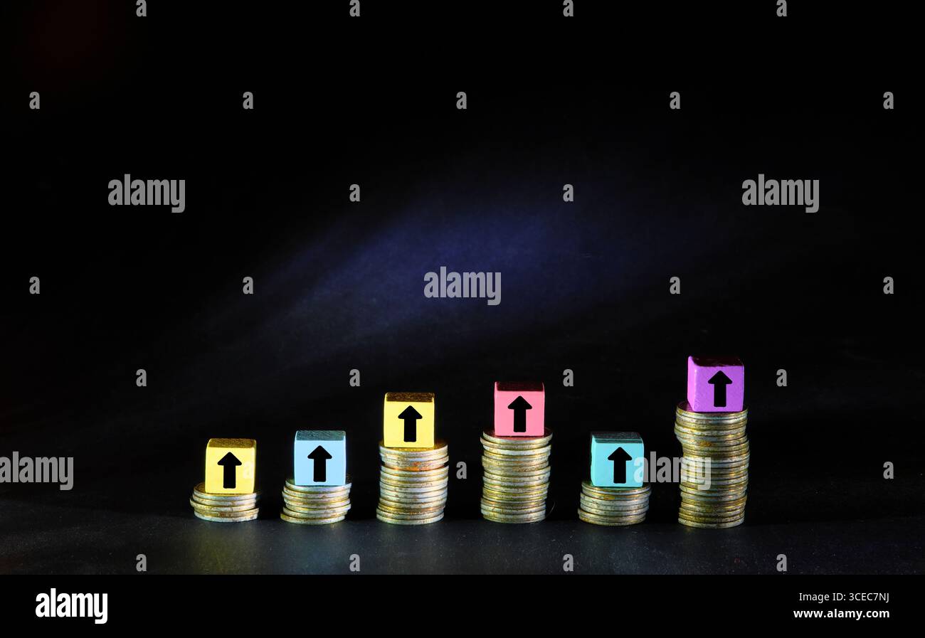 Geschäftskonzept für Finanzwachstum, Vermögensverwaltung, Geldverdienen, erfolgreiches Banking, Versicherung, Beratung, kostenlose Kopiermöglichkeiten Stockfoto