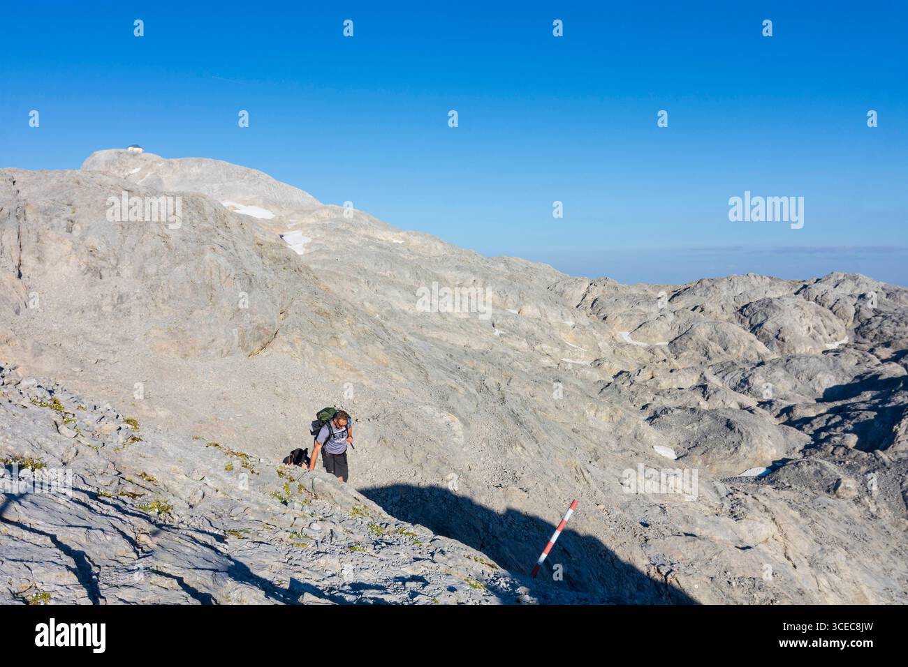 Bergkette und Gipfel Hochkönig, Berghütte Franz-Eduard-Matras-Haus Matrashaus, Wanderer Hochkönig Berge Pongau Salzburg Österreich Stockfoto
