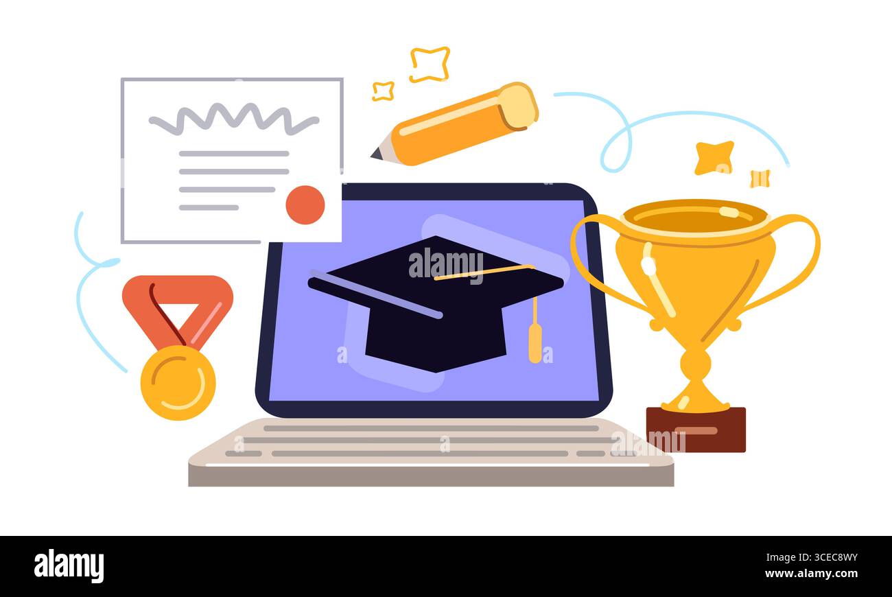 Webinar, Online-Schulung für Unternehmen, Video-Tutorial, e-Learning-Konzept. Online-Schulung zu Hause Stock Vektor