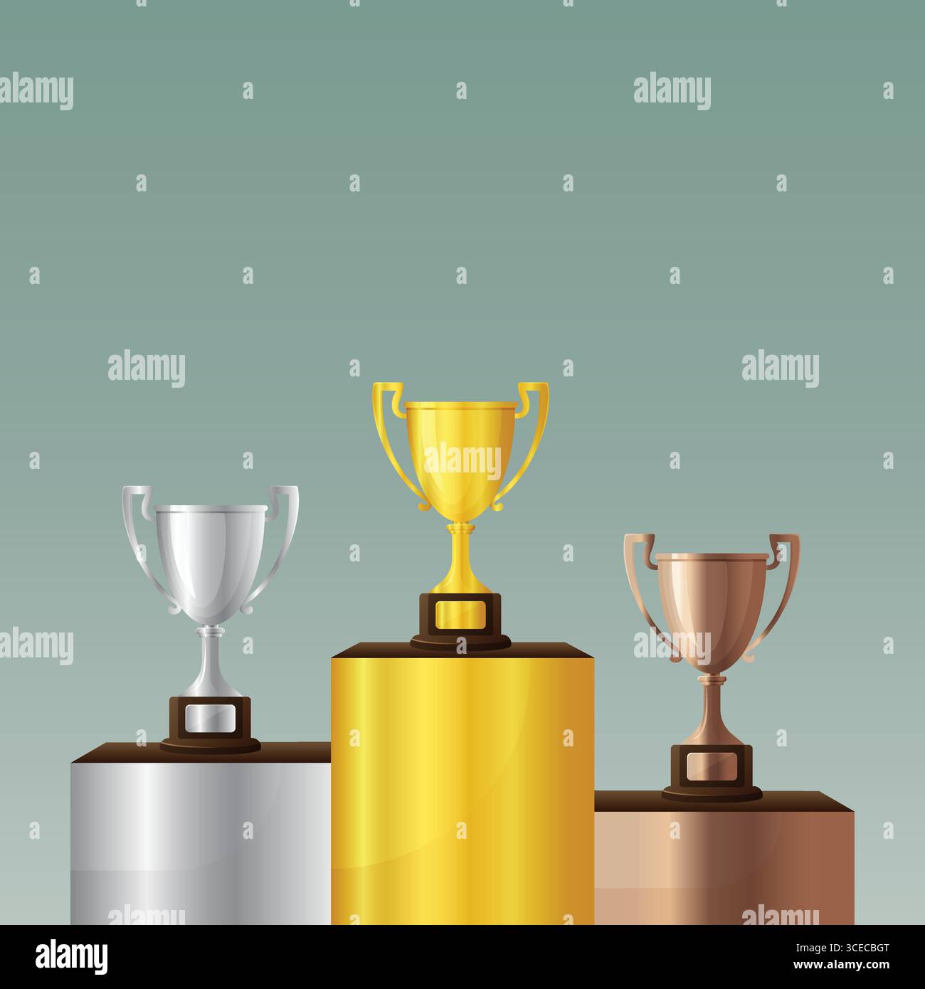 Goldene silberne Bronze Trophäenbecher verleihen Vektordesign. Stock Vektor