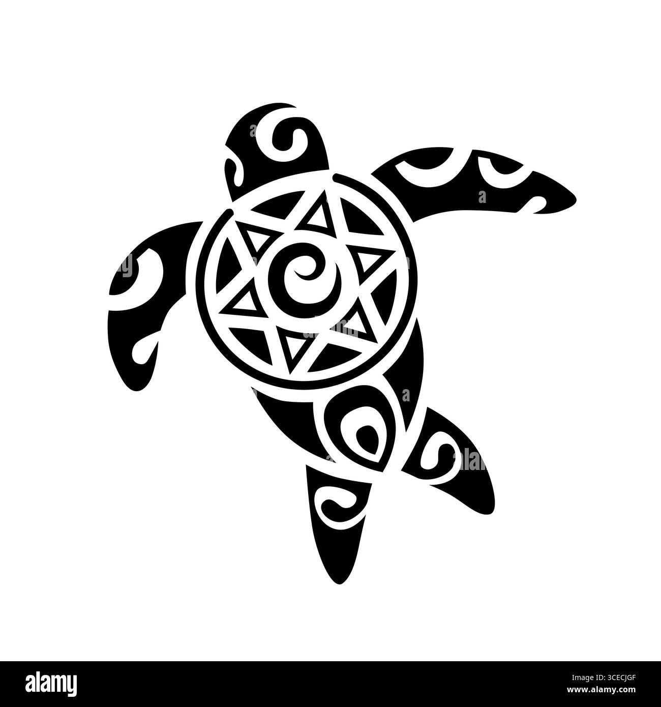 Meeresschildkröte im Stammesstil der Maori-Tattoos. Schwarzweiß-Skizze oder Logo. Stock Vektor