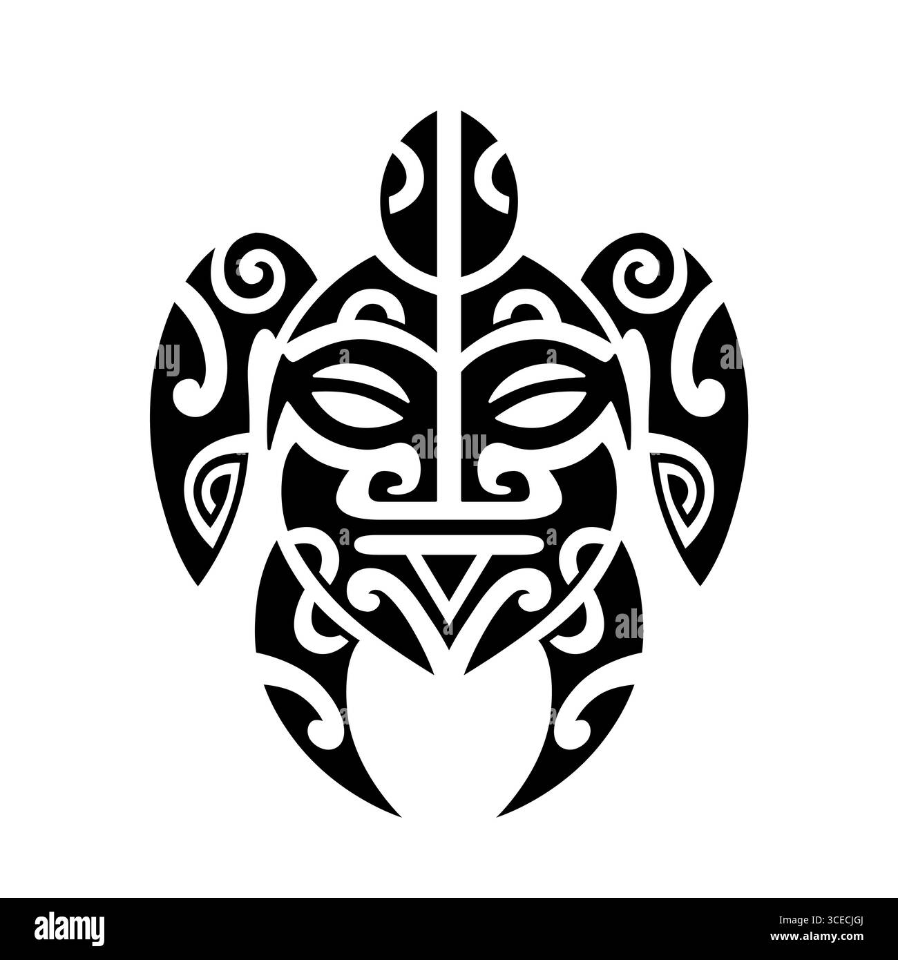 Meeresschildkröte im Stammesstil der Maori-Tattoos. Schwarzweiß-Skizze oder Logo. Stock Vektor