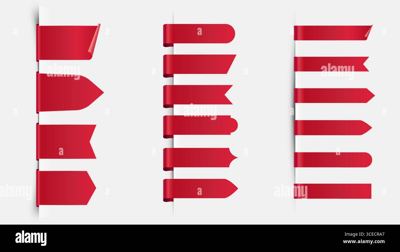 Lesezeichen für Menüband. Realistische seidenrote Scroll-Abzeichen Banner, Premium-Qualität und Rabatt bieten Sticker Design-Elemente. Vektor-Lesezeichen Stock Vektor