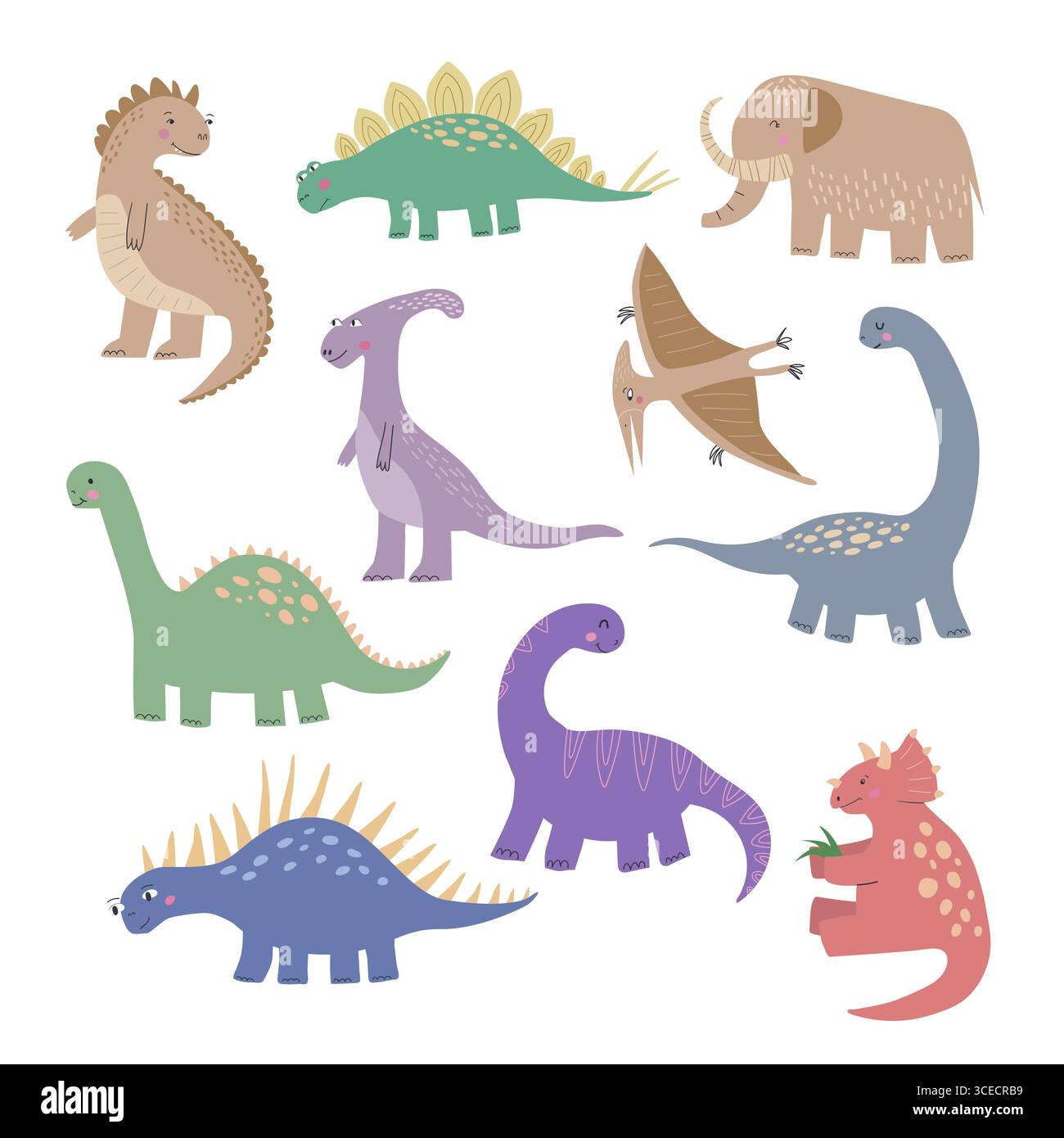 Satz von Cartoon-Dinosaurier-Vektor-Illustrationen. Prähistorische Eidechsensammlung isoliert auf weißem Hintergrund. Handgezeichnete niedliche Charaktere Reptilien Stock Vektor