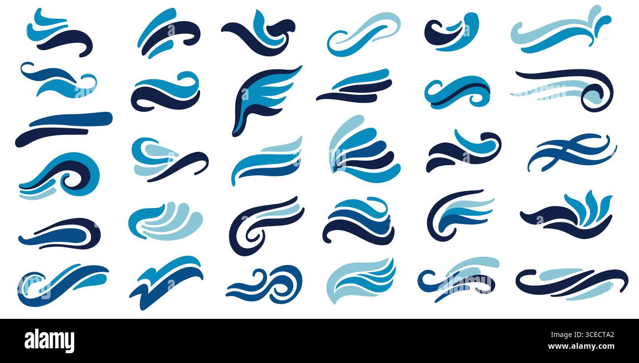Swoosh-Logo. Abstrakte Wellensymbole und Vorlagen für Firmenlogos im Ozean, Swoosh-Design mit Business-Branding und dynamischen Kurven und Bewegungselementen. Vektorsatz Stock Vektor