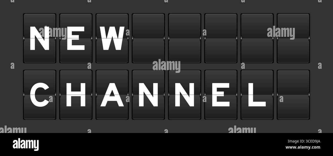 Schwarzes analoges Flipboard mit Wort New Channel auf grauem Hintergrund Stock Vektor