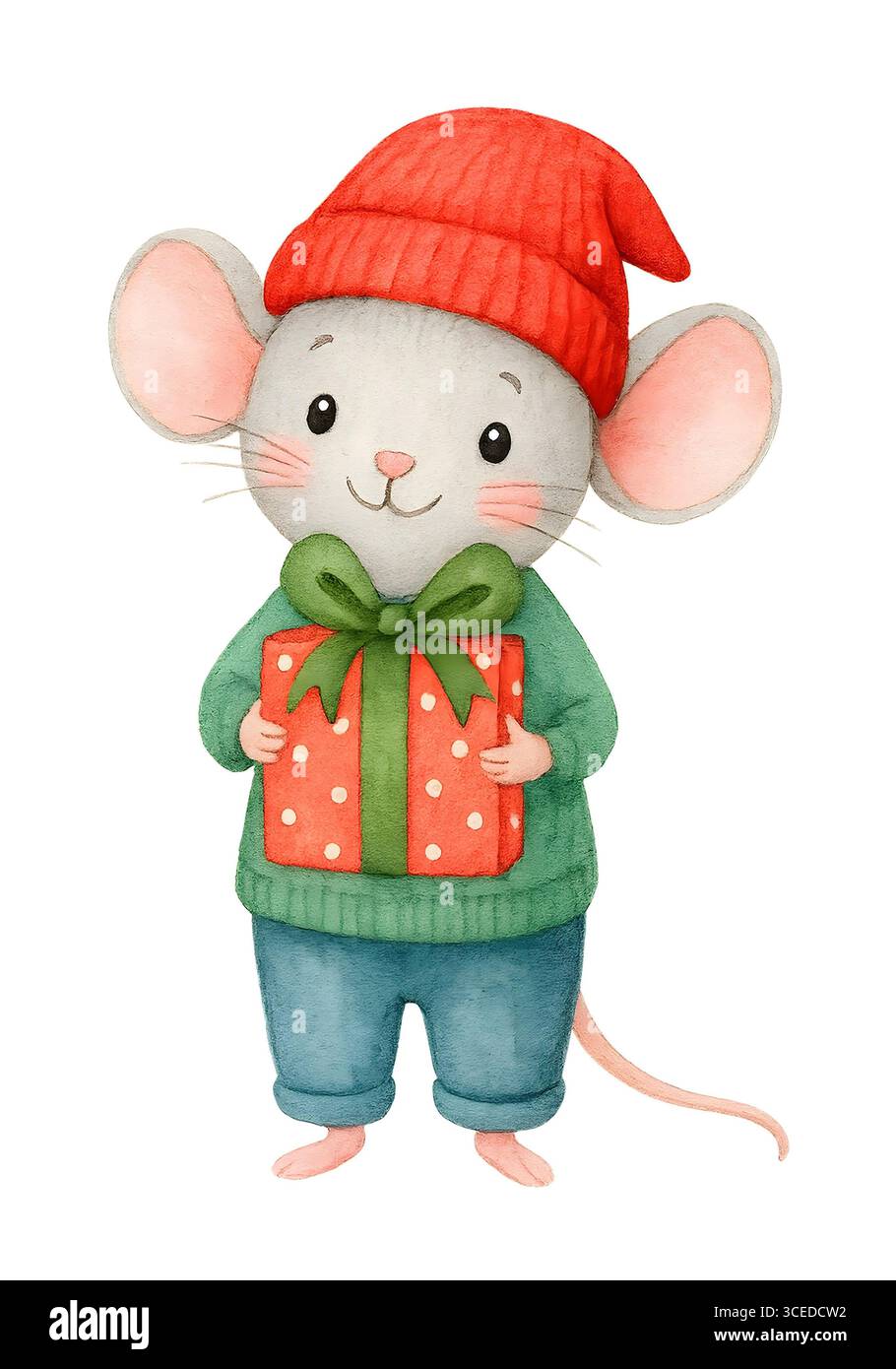 Aquarell Weihnachtsillustration, festliche Feiertage Elemente und Dekorationen Stockfoto