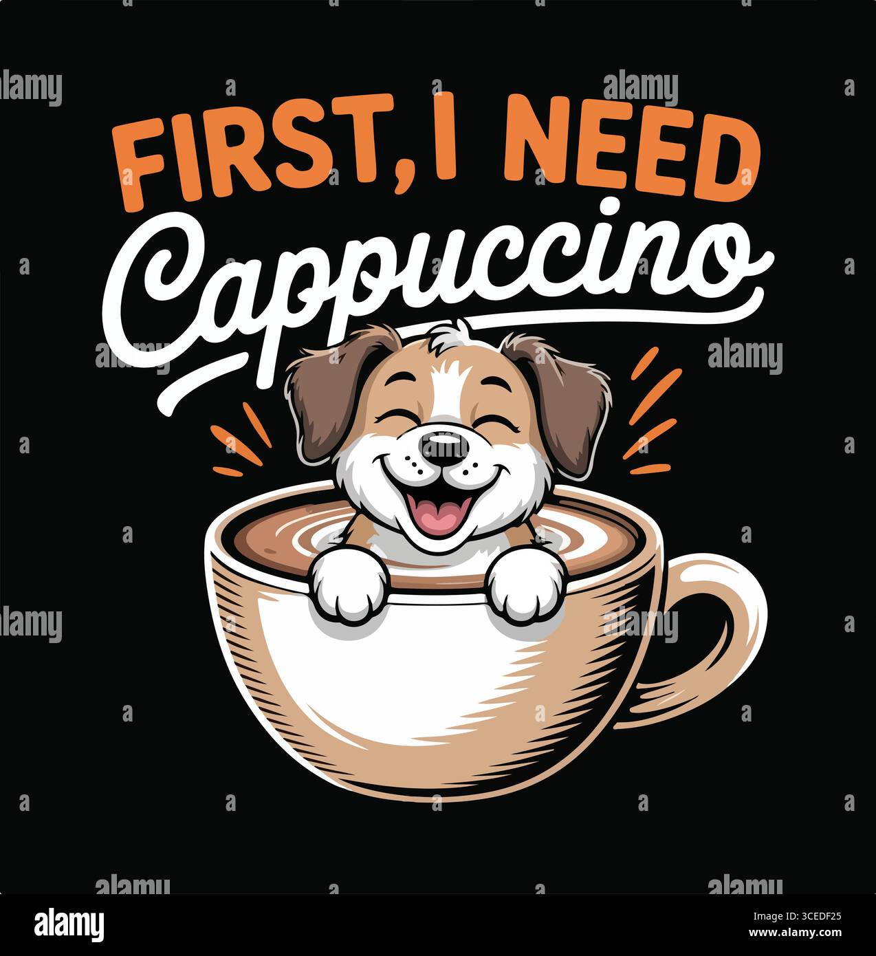 Zuerst brauche ich Cappuccino Funny Dog Coffee Lover Design Stock Vektor