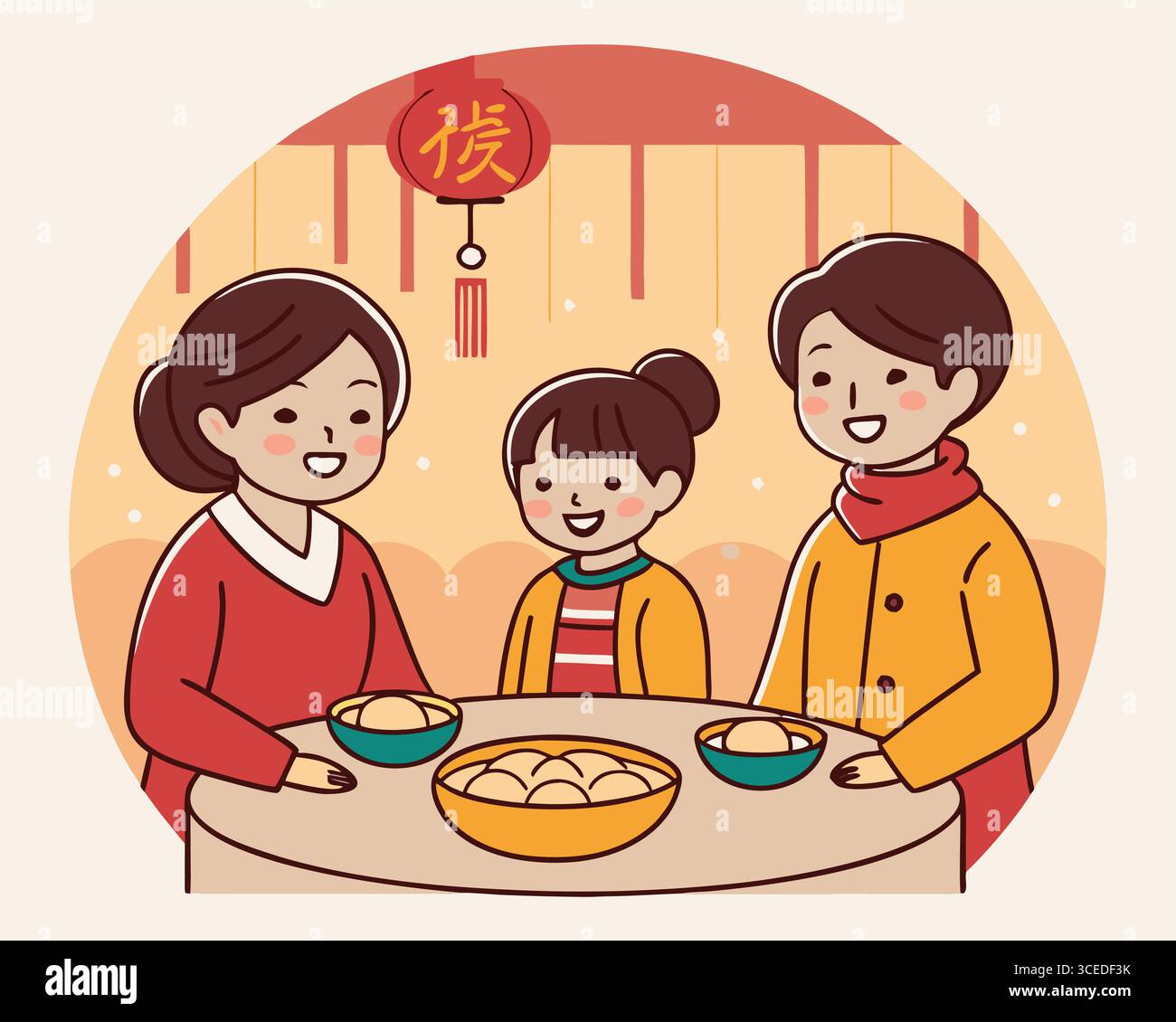 Familienversammlung Essen Tangyuan Chinesisches Neujahrsfest Illustration Stock Vektor