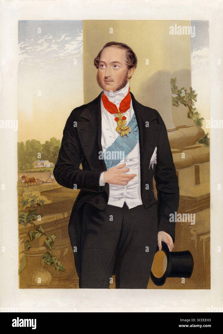 Porträt von Prinz Albert 1855 Aquatinstich von George Baxter veröffentlicht bei Bradshaw und Blacklock, Kunstwerk antik Vintage Druck Stockfoto