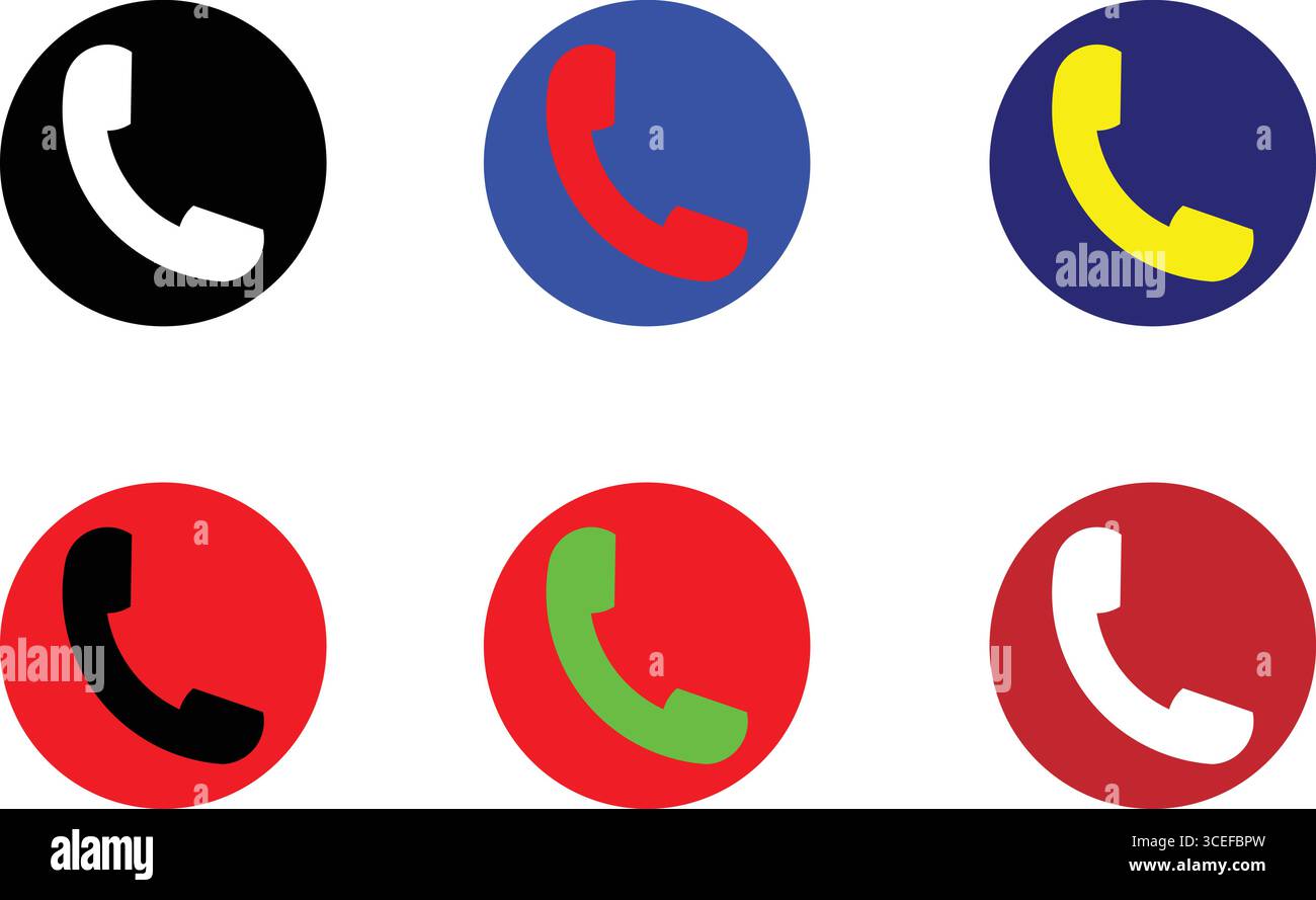 Telefonanruf-Symbole Vektorsammlung in kreisförmigen Hintergründen für die Geschäftskommunikation und das Design des Kundenservice Stock Vektor