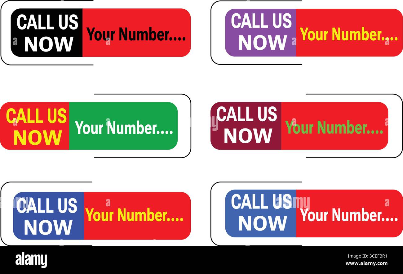 Modernes Call US Now Button Vektor Set mit farbenfrohem Kommunikationsdesign für Kundenservice und Geschäftsförderung Stock Vektor