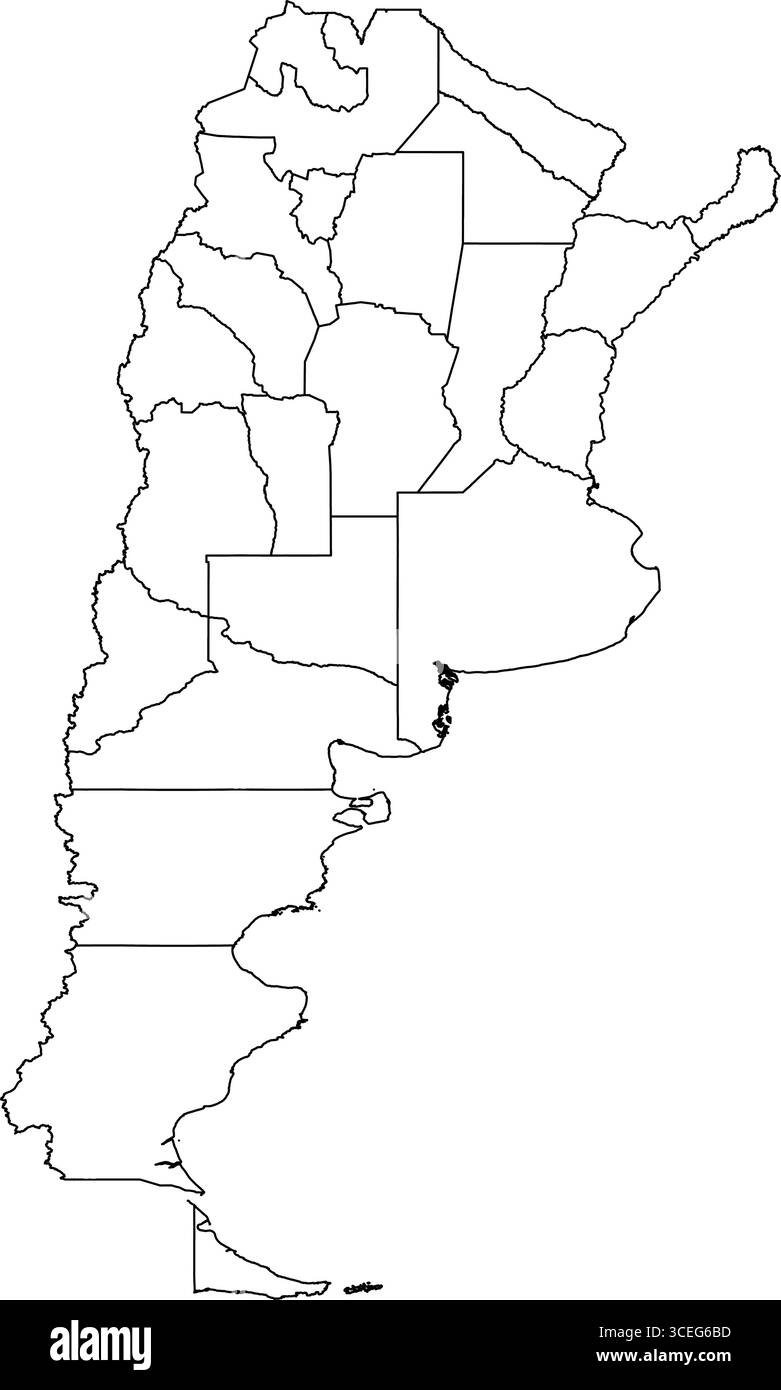 Argentinien Map White Edition – Clean Printable Outline für Poster, Ressourcen zur Geographie und Modern Cartography Artwork Stock Vektor