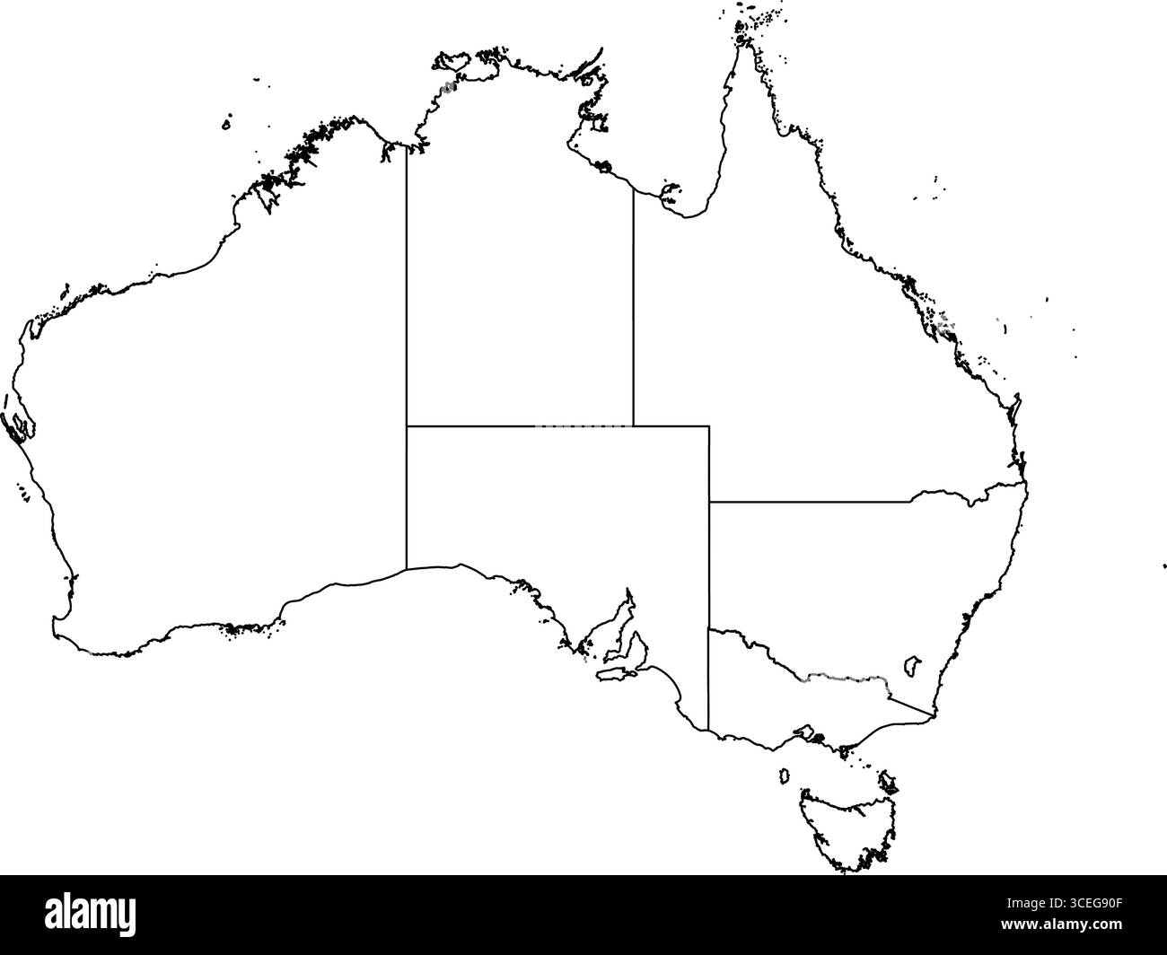 Australia Map White Edition – Clean Printable Outline für Poster, Geographien und Modern Cartography Artworks Stock Vektor