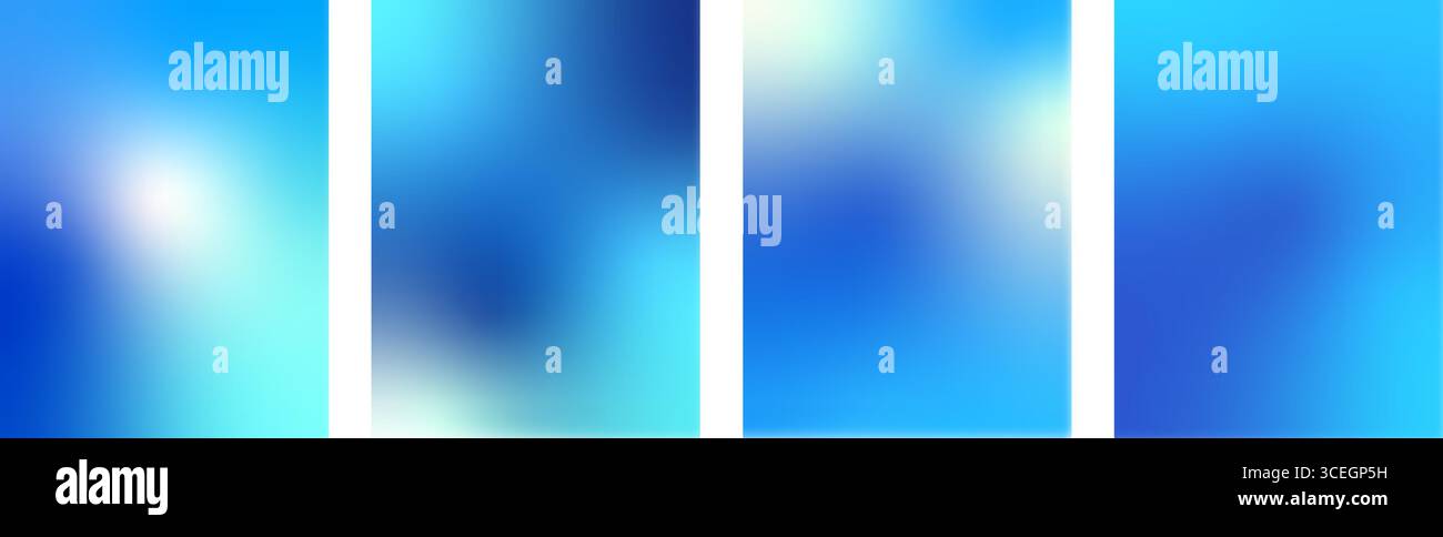 Set mit blauen Verlaufshintergründen. Sanfte Texturen im vertikalen Winterhimmel. Abstrakte Muster am Weihnachtshimmel. Hintergrund für Poster mit minimaler Abstufung. Vektor weich Stock Vektor