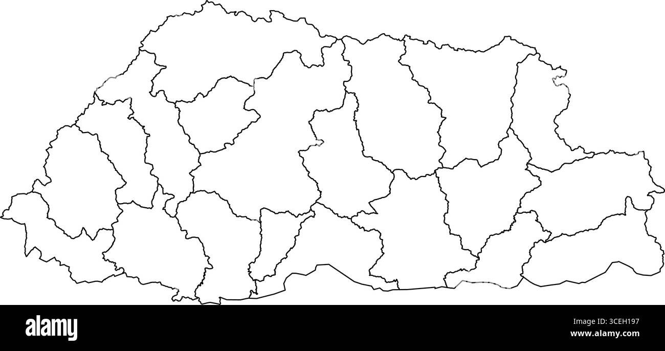 Bhutan Map White Edition – Clean Printable Outline für Poster, Ressourcen zur Geographie und moderne Kartographie Stock Vektor